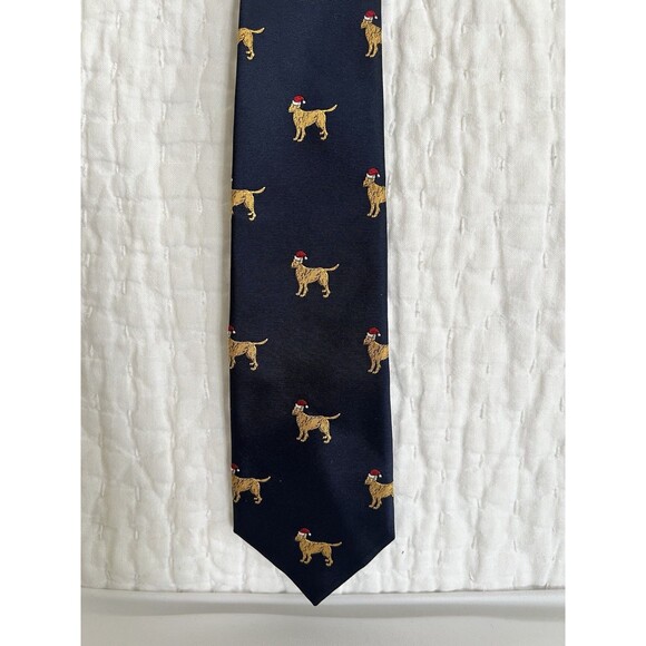 Ben Silver Handmade Christmas Dog Tie Navy, Dog w/Red Santa Hat EUC Retail $165 - Picture 1 of 5